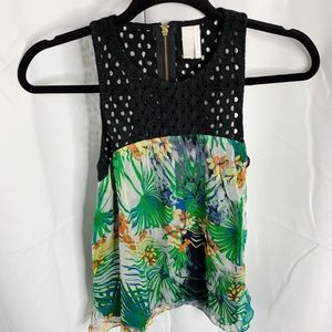 NWT Line & Dot Silk Tropical Print Tank
